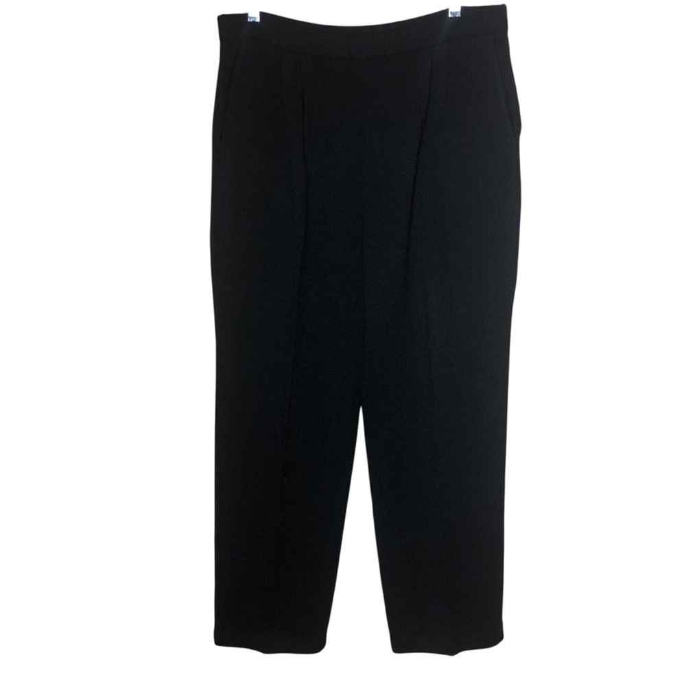 St. John Basics Santana Knit Black Wide Leg Pants Size 12 Ankle Wool Luxury